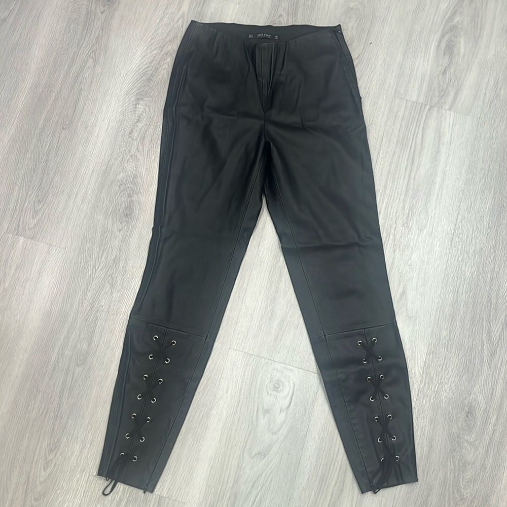 Zara Collection Genuine Black Leather Skinny Pants